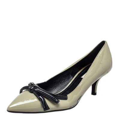 Pre-owned Prada Olive Green Patent Leather Pointed Toe Pumps Size 38
