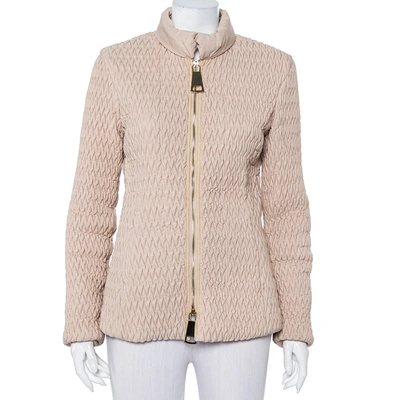 Pre-owned Emporio Armani Beige Quilted Synthetic Zip Front Jacket M