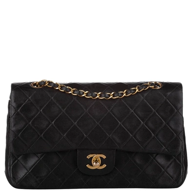Pre-owned Chanel Black Lambskin Leather Classic Medium Double Flap Bag