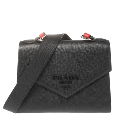Pre-owned Prada Black Saffiano Cuir Leather Monochrome Shoulder Bag