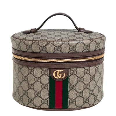 Pre-owned Gucci Beige/brown Gg Coated Canvas Ophidia Cosmetic Case