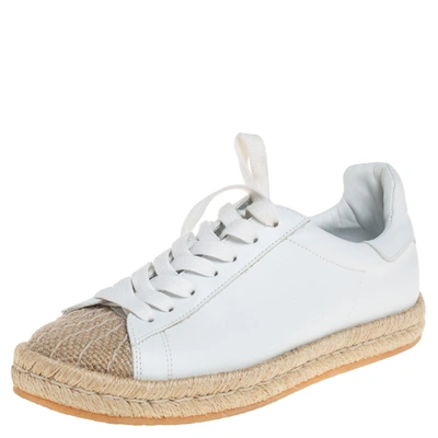 Pre-owned Alexander Wang White Leather And Jute Cap Toe Espadrilles Low Top Sneakers Size 37