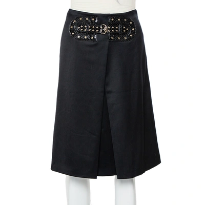 Pre-owned Gucci Black Wool Pleated Detail Belted Skirt S
