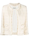 SAINT LAURENT WHITE SHORT JACKET IN CHECK WOOL AND SILK TWEED