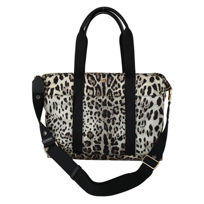 Dolce & Gabbana White Leopard Shoulder Strap Nursery Changing Baby Bag In Black