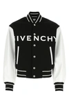 Givenchy Navy Blue And White Bomber Jacket In Wool And Leather