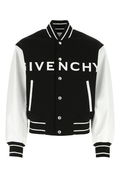 GIVENCHY GIVENCHY TWO-TONE WOOL BLEND AND LEATHER BOMBER JACKET
