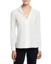 Akris Split-neck Silk Button-front Blouse In Ivory