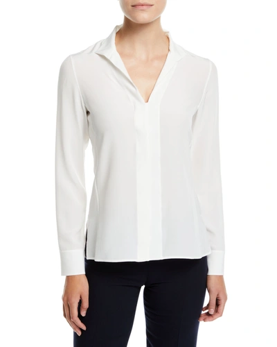 Akris Split-neck Silk Button-front Blouse In Ivory