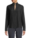 Akris Split-neck Silk Button-front Blouse In Black