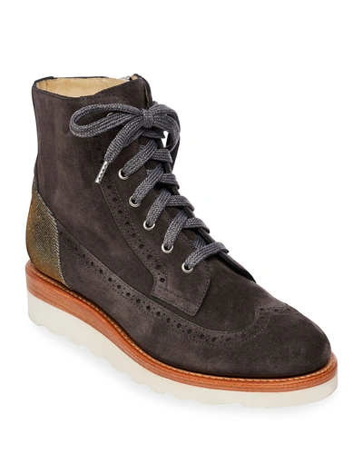 The Office Of Angela Scott Mr. Harrison Combat Lace up Boots In Tan Metallic ModeSens