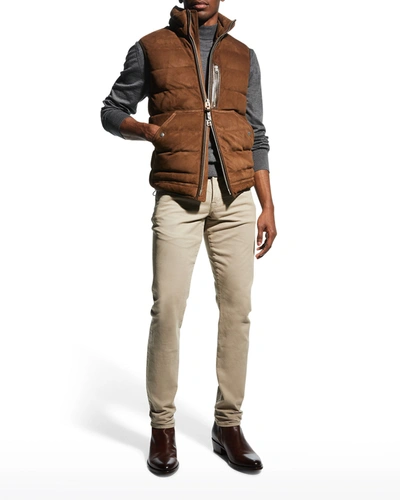 Tom Ford Men's Suede Down Puffer Waistcoat In Md Brw Sld