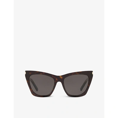 Saint Laurent Sl214 Kate Cat-eye-frame Acetate Sunglasses In Brown