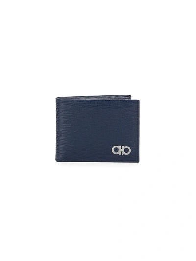 Ferragamo Men's Revival Leather Bi-fold Wallet In Fjord Blue