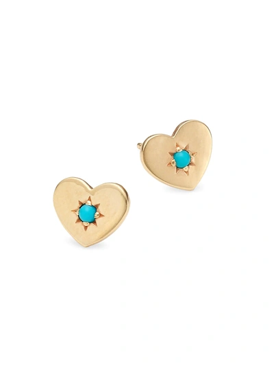 Anzie Women's Love Letter 14k Yellow Gold & Turquoise Stud Earrings In Blue