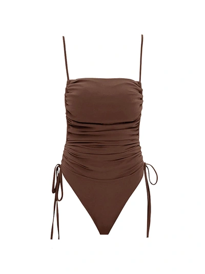Andrea Iyamah Adan Ruched One-piece Swimsuit In Brown