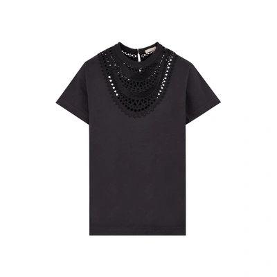 Alaïa Openwork Necklace-embroidered Cotton T-shirt In Black