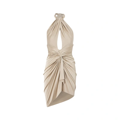 Alexandre Vauthier Ruched Sleeveless Mini Dress In Beige