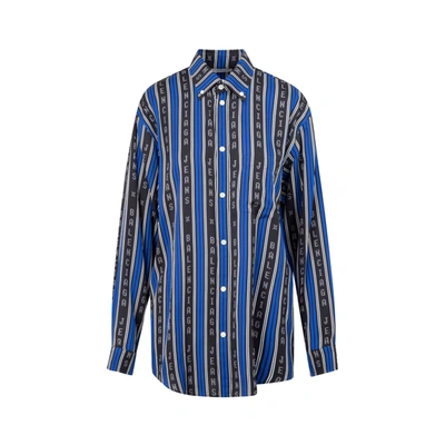 Balenciaga Logo-striped Oversized Twill Shirt In Black