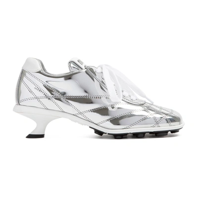 Miu Miu Leather Mid Heel Pumps Shoes In Silver