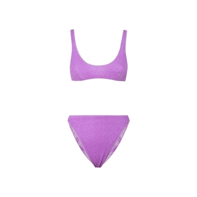 Oséree Swimwear High Waisted Lurex & Lycra Bikini In Lilac