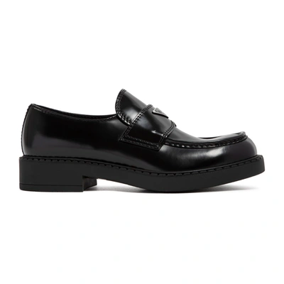 Prada Brushed Leather Loafers Shoes In Black