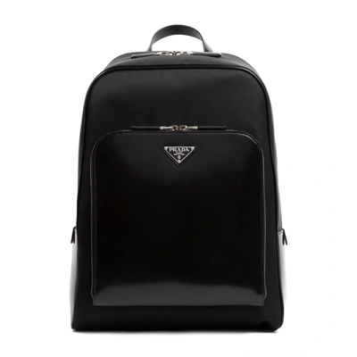 Prada Re-nylon And Leather Backpack Bag In Black