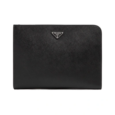 Prada Saffiano Leather Briefcase Bag In Black