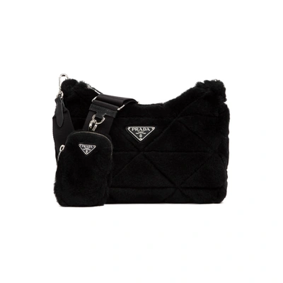 Prada Shearling Shoulder Bag In Black