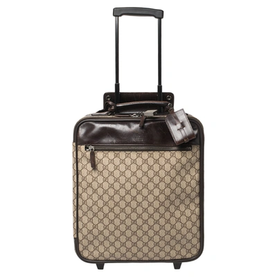 Pre-owned Gucci Brown/beige Gg Supreme And Leather Trim Suitcase