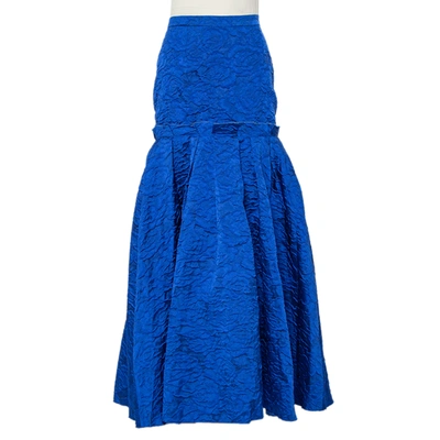 Pre-owned Ch Carolina Herrera Royal Blue Textured Jacquard Maxi Skirt M