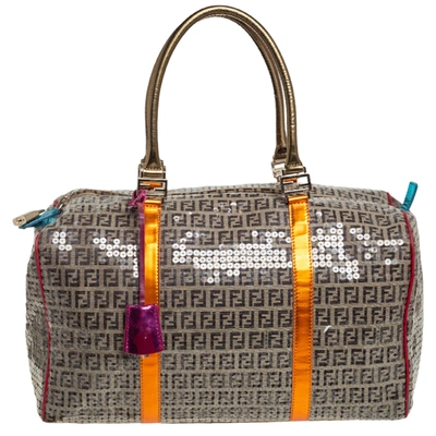 Pre-owned Fendi Multicolor Zucchino Canvas/sequin Overnight Duffel Bag