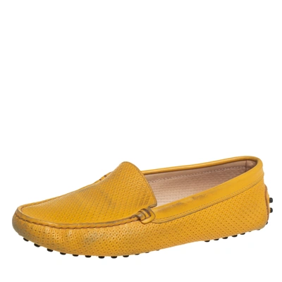 Pre-owned Tod's Yellow Perforated Leather Slip On Loafers Size 36.5
