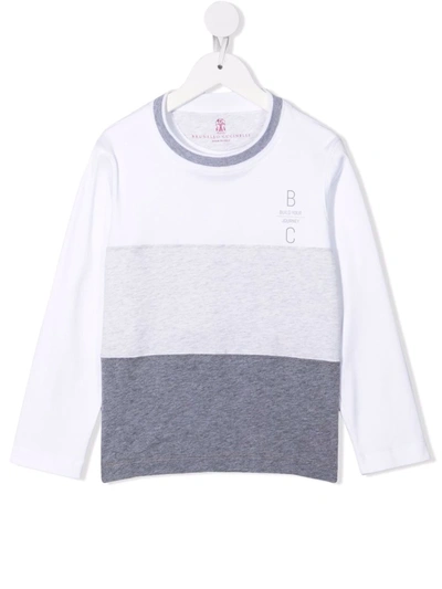 Brunello Cucinelli Kids' Front-logo Striped Sweatshirt In Grey