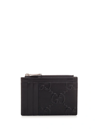 Gucci Gg Supreme Zipped Cardholder In Black
