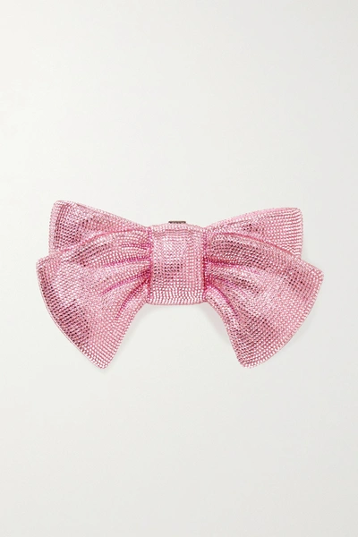 Judith Leiber Bow Just For You Crystal-embellished Silver-tone Clutch In Pink