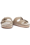 Vince Glyn Wool Shearling Double Buckle Slide Sandals In Mushroom