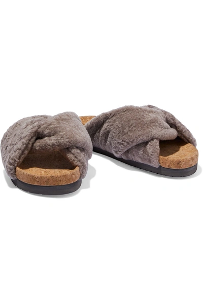 Vince Goran Twisted Shearling Slides In Taupe