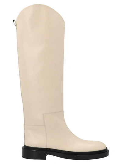 Jil Sander Curved-edge Leather Knee-high Boots In Neutral