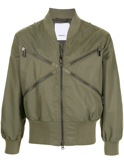 Ports V Zip-embellished Bomber Jacket In Green