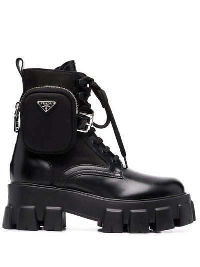 Prada Monolith Chunky-sole Leather Ankle Boots In Black