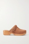 Re/done 70s Classic Suede Buckle Clogs In Brown