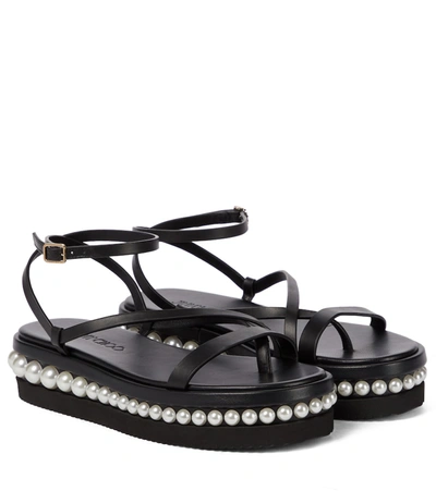 Jimmy Choo Pine 55 Embellished Leather Platform Sandals In Black