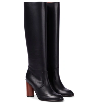 Loro Piana Calf Leather Column-heel Knee Boots In Black