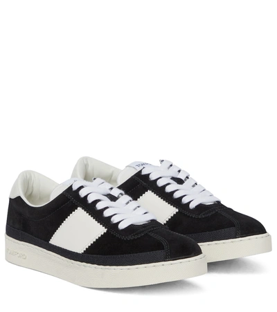 Tom Ford Bannister Contrast Suede Court Trainers In C Black Off White