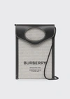 Burberry Leather-trimmed Logo-print Canvas Pouch With Lanyard In Gray