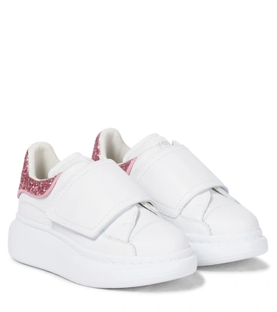 Alexander Mcqueen Girl's Oversized Glitter Grip-strap Trainers, Toddler/kids In 186 Whitepink