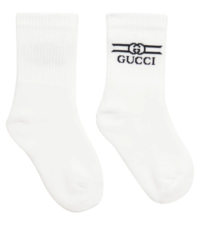 Gucci Kids' Logo棉质混纺袜子 In White
