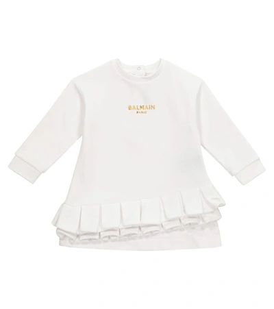 Balmain Baby Cotton Sweatshirt Dress In White