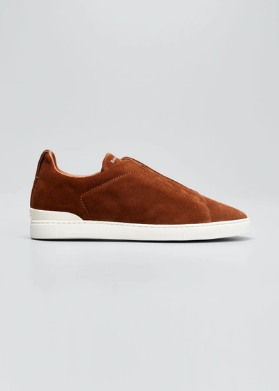 Ermenegildo Zegna Men's Triple Stitch Suede Low-top Sneakers In Rust